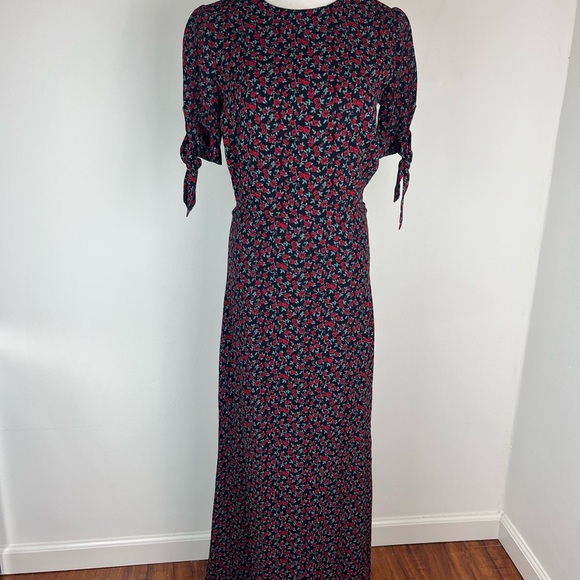 Reformation Amsterdam Floral Maxi Dress Black Red Size 4 - Picture 3 of 7